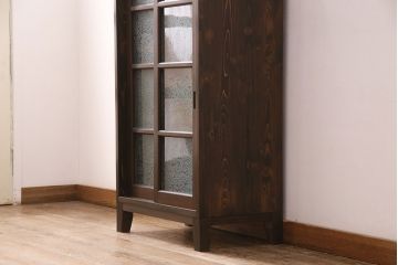 ラフジュ工房オリジナル　古建具リメイク　結霜ガラスがおしゃれな収納棚(キャビネット、ガラス戸棚、本箱)(R-050096)