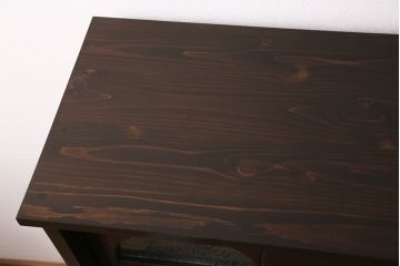ラフジュ工房オリジナル　古建具リメイク　結霜ガラスがおしゃれな収納棚(キャビネット、ガラス戸棚、本箱)(R-050096)