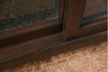 ラフジュ工房オリジナル　古建具リメイク　結霜ガラスがおしゃれな収納棚(キャビネット、ガラス戸棚、本箱)(R-050096)