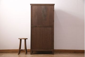 ラフジュ工房オリジナル　古建具リメイク　結霜ガラスがおしゃれな収納棚(キャビネット、ガラス戸棚、本箱)(R-050096)