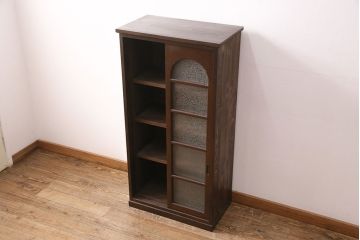 ラフジュ工房オリジナル　古建具リメイク　結霜ガラスがおしゃれな収納棚(キャビネット、ガラス戸棚、本箱)(R-050097)
