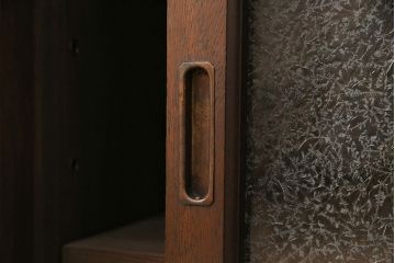 ラフジュ工房オリジナル　古建具リメイク　結霜ガラスがおしゃれな収納棚(キャビネット、ガラス戸棚、本箱)(R-050097)