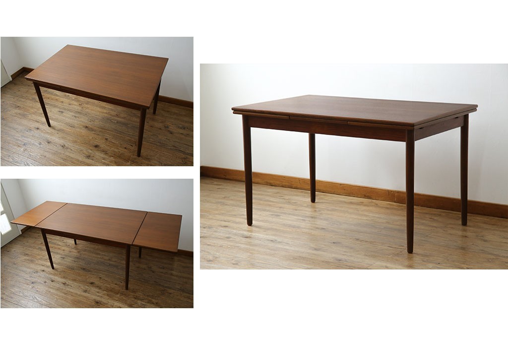 ビンテージ家具　北欧ヴィンテージ　明るい木色がぬくもりを感じるチーク材製エクステンションテーブル　(R-050132)