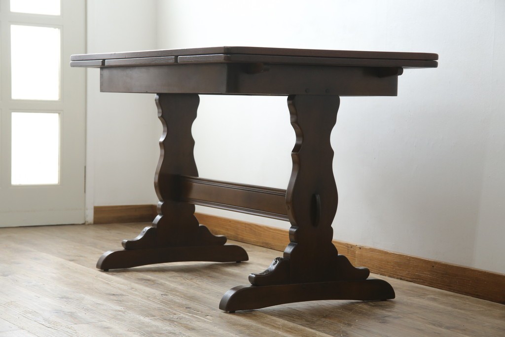 ヴィンテージ家具　イギリス　ERCOL(アーコール)　ニレ材　カントリースタイルにおすすめのドローリーフテーブル　(R-050163)