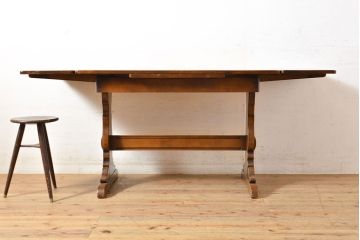 ヴィンテージ家具　イギリス　ERCOL(アーコール)　ニレ材　カントリースタイルにおすすめのドローリーフテーブル(ダイニングテーブル、エクステンション、拡張式テーブル、4人掛け、6人掛け、ビンテージ)(R-050163)