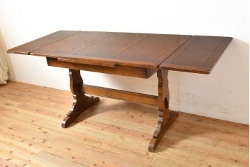 ヴィンテージ家具　イギリス　ERCOL(アーコール)　ニレ材　カントリースタイルにおすすめのドローリーフテーブル(ダイニングテーブル、エクステンション、拡張式テーブル、4人掛け、6人掛け、ビンテージ)(R-050163)
