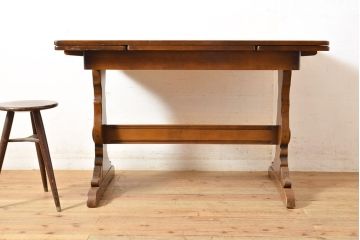 ヴィンテージ家具　イギリス　ERCOL(アーコール)　ニレ材　カントリースタイルにおすすめのドローリーフテーブル(ダイニングテーブル、エクステンション、拡張式テーブル、4人掛け、6人掛け、ビンテージ)(R-050163)