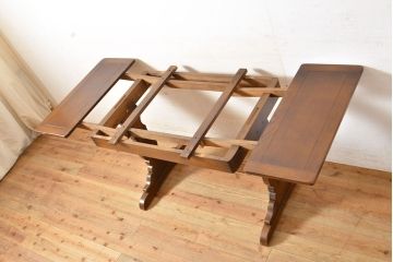 ヴィンテージ家具　イギリス　ERCOL(アーコール)　ニレ材　カントリースタイルにおすすめのドローリーフテーブル(ダイニングテーブル、エクステンション、拡張式テーブル、4人掛け、6人掛け、ビンテージ)(R-050163)