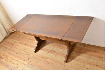 ヴィンテージ家具　イギリス　ERCOL(アーコール)　ニレ材　カントリースタイルにおすすめのドローリーフテーブル(ダイニングテーブル、エクステンション、拡張式テーブル、4人掛け、6人掛け、ビンテージ)(R-050163)