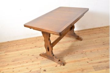 ヴィンテージ家具　イギリス　ERCOL(アーコール)　ニレ材　カントリースタイルにおすすめのドローリーフテーブル(ダイニングテーブル、エクステンション、拡張式テーブル、4人掛け、6人掛け、ビンテージ)(R-050163)