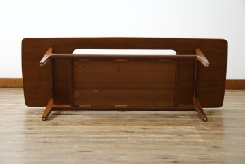 北欧ヴィンテージ　チーク材　スタイリッシュなガラストップテーブル　(R-050175)