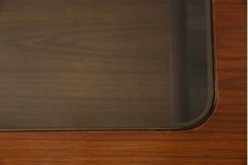 北欧ヴィンテージ　チーク材　スタイリッシュなガラストップテーブル　(R-050175)