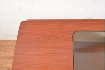 北欧ヴィンテージ　チーク材　スタイリッシュなガラストップテーブル(センターテーブル、リビングテーブル、ビンテージ)(R-050175)
