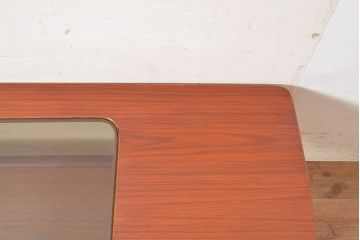 北欧ヴィンテージ　チーク材　スタイリッシュなガラストップテーブル(センターテーブル、リビングテーブル、ビンテージ)(R-050175)
