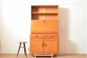 イギリスヴィンテージ　ERCOL(アーコール)　ニレ材製のキャビネット(カップボード、食器棚、収納棚、ビンテージ、飾り棚、陳列棚)(R-050208)