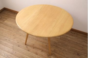 ヴィンテージ家具　イギリス　ERCOL(アーコール)　エルム材　ウィンザードロップリーフテーブル(バタフライテーブル、ラウンドテーブル、ビンテージ)(R-050209)