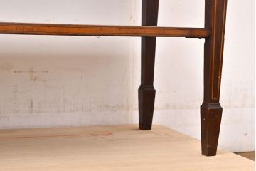 イギリスアンティーク　高級品　マホガニー材　象嵌入りの凝ったデザインがお洒落なキャビネット(ガラスケース、飾り棚)(R-050215)