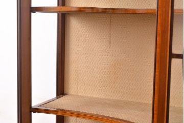イギリスアンティーク　高級品　マホガニー材　象嵌入りの凝ったデザインがお洒落なキャビネット(ガラスケース、飾り棚)(R-050215)