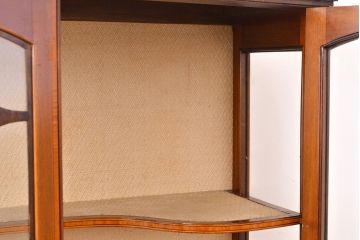 イギリスアンティーク　高級品　マホガニー材　象嵌入りの凝ったデザインがお洒落なキャビネット(ガラスケース、飾り棚)(R-050215)