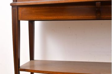 イギリスアンティーク　高級品　マホガニー材　象嵌入りの凝ったデザインがお洒落なキャビネット(ガラスケース、飾り棚)(R-050215)