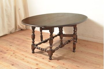 ヴィンテージ家具　イギリスビンテージ　ERCOL(アーコール)　ニレ材　挽き物の脚が目を引くバタフライテーブル(ダイニングテーブル、食卓、4人掛け、2人掛け)(R-050227)