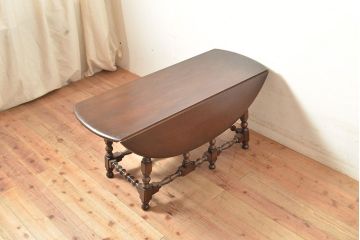 ヴィンテージ家具　イギリスビンテージ　ERCOL(アーコール)　ニレ材　挽き物の脚が目を引くバタフライテーブル(ダイニングテーブル、食卓、4人掛け、2人掛け)(R-050227)