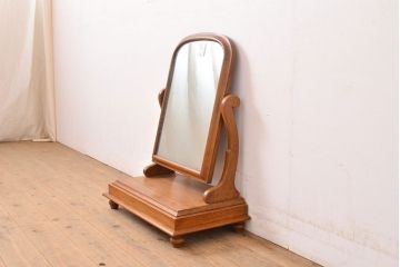イギリスヴィンテージ　チーク材　ナチュラルな雰囲気漂う卓上ミラー(鏡、置き鏡、ビンテージ)(R-050231)