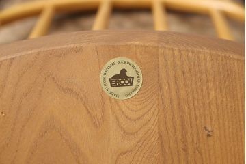 イギリスヴィンテージ　ビンテージ家具　ERCOL(アーコール)　オレンジのクッション付きのアーコールチェア4脚セット(ダイニングチェア、板座チェア、椅子)(R-050259)