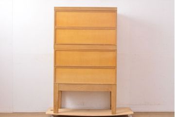 【簡易リペア限定品】レトロ家具　昭和レトロ　KIHARA　ナラ材製　作業台付き!40杯もの引き出しが備わったネームプレート付きカードケース(引き出し、チェスト、図書館、図書室)(R-050286)