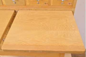 【簡易リペア限定品】レトロ家具　昭和レトロ　KIHARA　ナチュラルスタイルにおすすめ!小物収納に便利なナラ材製ネームプレート付きカードケース(引き出し、チェスト、図書館、図書室)(R-050287)
