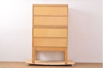 【簡易リペア限定品】レトロ家具　昭和レトロ　KIHARA　ナチュラルスタイルにおすすめ!小物収納に便利なナラ材製ネームプレート付きカードケース(引き出し、チェスト、図書館、図書室)(R-050287)