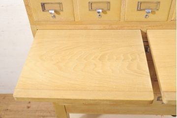 【簡易リペア限定品】レトロ家具　昭和レトロ　KIHARA　引き出し40杯!店舗什器におすすめのナラ材製ネームプレート付きカードケース(引き出し、チェスト、図書館、図書室)(R-050288)