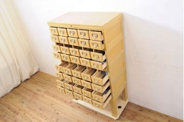 【簡易リペア限定品】レトロ家具　昭和レトロ　KIHARA　引き出し40杯!店舗什器におすすめのナラ材製ネームプレート付きカードケース(引き出し、チェスト、図書館、図書室)(R-050288)