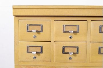 【簡易リペア限定品】レトロ家具　昭和レトロ　KIHARA　引き出し40杯!店舗什器におすすめのナラ材製ネームプレート付きカードケース(引き出し、チェスト、図書館、図書室)(R-050288)