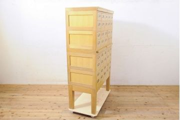 レトロ家具　昭和レトロ　KIHARA　引き出し40杯!店舗什器におすすめのナラ材製ネームプレート付きカードケース(引き出し、チェスト、図書館、図書室)(R-050288)