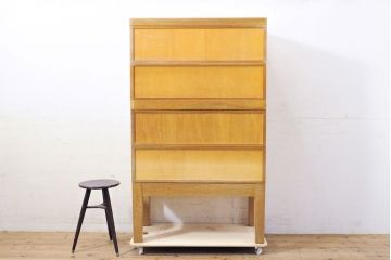 レトロ家具　昭和レトロ　KIHARA　引き出し40杯!店舗什器におすすめのナラ材製ネームプレート付きカードケース(引き出し、チェスト、図書館、図書室)(R-050288)