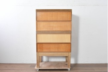 【簡易リペア限定品】和製ヴィンテージ　昭和レトロ　ナラ材製　KIHARA　引き出し40杯!　格納式作業台付き!　小物収納に最適な図書館のスタッキングカードケース　(R-050289)