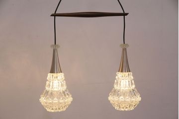 ヴィンテージ照明　デンマーク　きらきら輝くガラスシェードがエレガントな空間を演出するペンダントライト(吊り下げ照明、天井照明、ビンテージ)(R-050302)