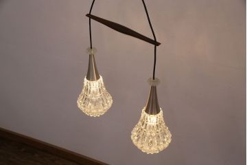 ヴィンテージ照明　デンマーク　きらきら輝くガラスシェードがエレガントな空間を演出するペンダントライト(吊り下げ照明、天井照明、ビンテージ)(R-050302)