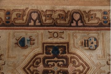 中古　中国段通　120段　和洋どちらの空間にも合わせやすいウール製玄関マット(ラグ、絨毯)(R-050304)