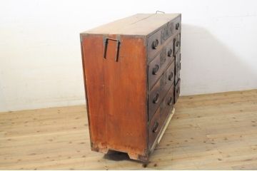 和製アンティーク　前面欅(ケヤキ)材　ノスタルジックな雰囲気漂う仙台箪笥(収納タンス、整理たんす、時代箪笥、引き出し、チェスト)(R-050321)