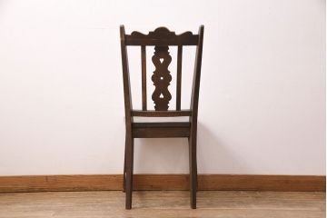 中古　神戸家具　永田良介商店　素朴なアンティークスタイルを楽しめるスカシ型食堂椅子(チェア、イス)(R-050340)