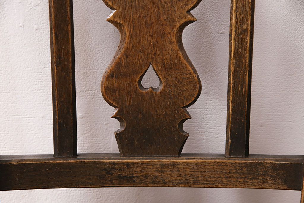 中古　神戸家具　永田良介商店　素朴なアンティークスタイルを楽しめるスカシ型食堂椅子(チェア、イス)(R-050341)