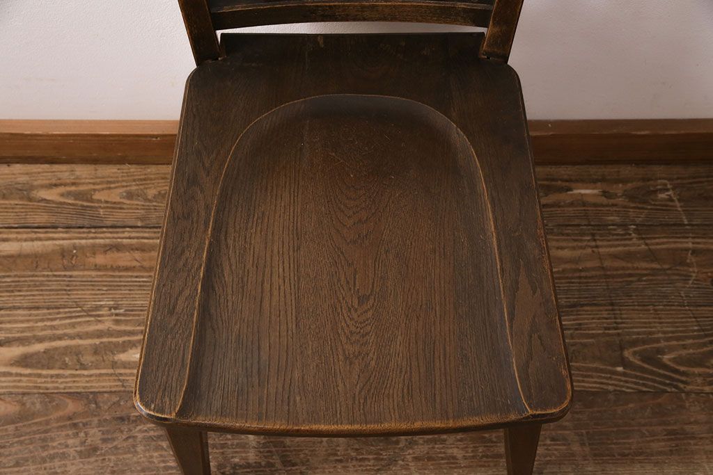 中古　神戸家具　永田良介商店　素朴なアンティークスタイルを楽しめるスカシ型食堂椅子(チェア、イス)(R-050341)