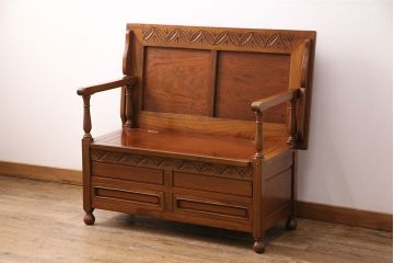 中古　カリン材製　高級家具　いろいろな使い方を楽しめる、便利なモンクスベンチ(ブランケットボックス、テーブル、サイドボード、花梨材)(R-050345)
