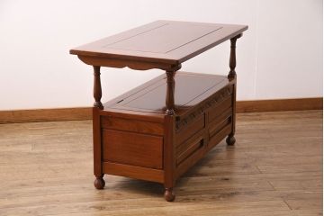 中古　カリン材製　高級家具　いろいろな使い方を楽しめる、便利なモンクスベンチ(ブランケットボックス、テーブル、サイドボード、花梨材)(R-050345)