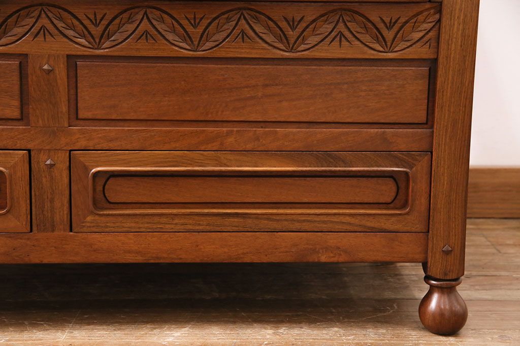 中古　カリン材製　高級家具　いろいろな使い方を楽しめる、便利なモンクスベンチ(ブランケットボックス、テーブル、サイドボード、花梨材)(R-050345)