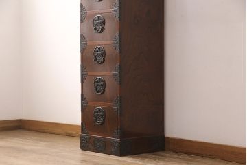 中古　美品　民芸家具　駿河民芸　縦長箪笥(チェスト、サイドチェスト、引き出し)(R-050371)