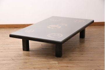 中古　美品　輪島塗り　草花の絵が上品に施された座卓(ローテーブル)(R-050378)