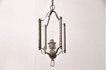 アンティーク照明　和製アンティーク　4面ガラス製の希少なデザインが魅力的な吊り下げ照明(天井照明、ペンダントライト)(R-050392)